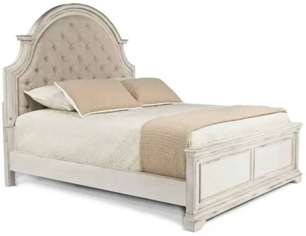 Anastasia Upholstered Panel Bed, Dresser & Mirror in Antique Bisque, CA King