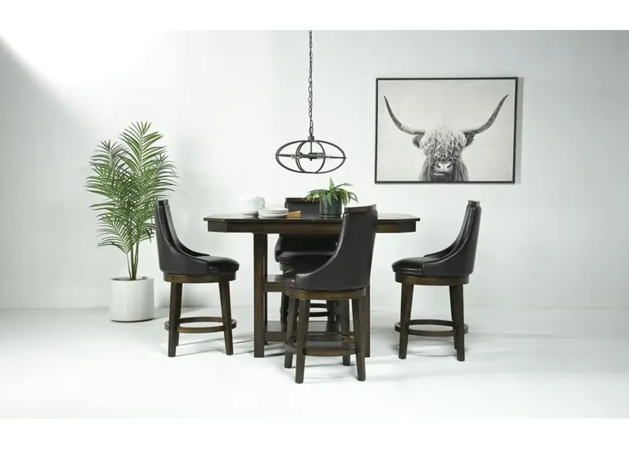 New Haven Counter Height Adjustable Extendable Dining Table & 4 Stools in Brown