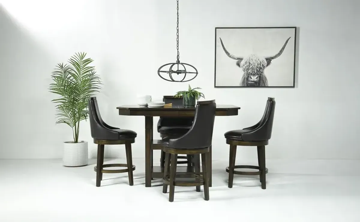 New Haven Counter Height Adjustable Extendable Dining Table & 4 Stools in Brown