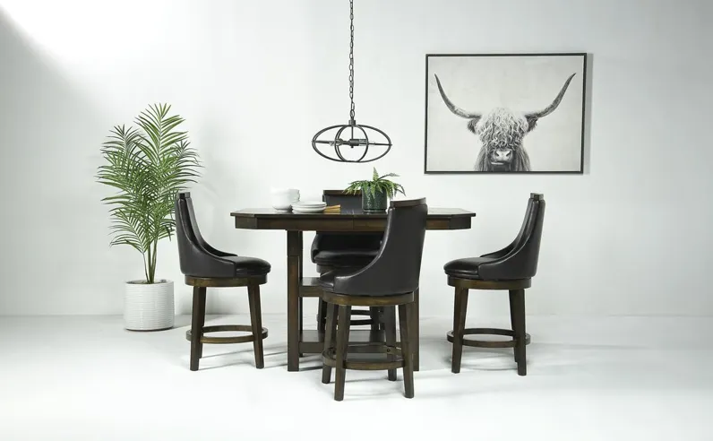 New Haven Counter Height Adjustable Extendable Dining Table & 4 Stools in Brown