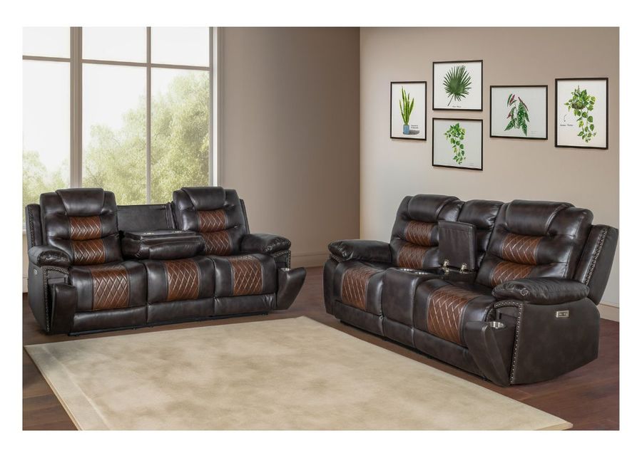 Nikko Reclining Sofa & Console Loveseat in Brown