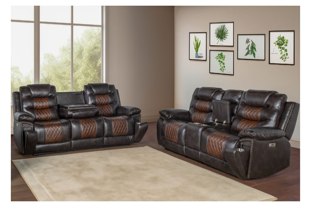 Nikko Reclining Sofa & Console Loveseat in Brown