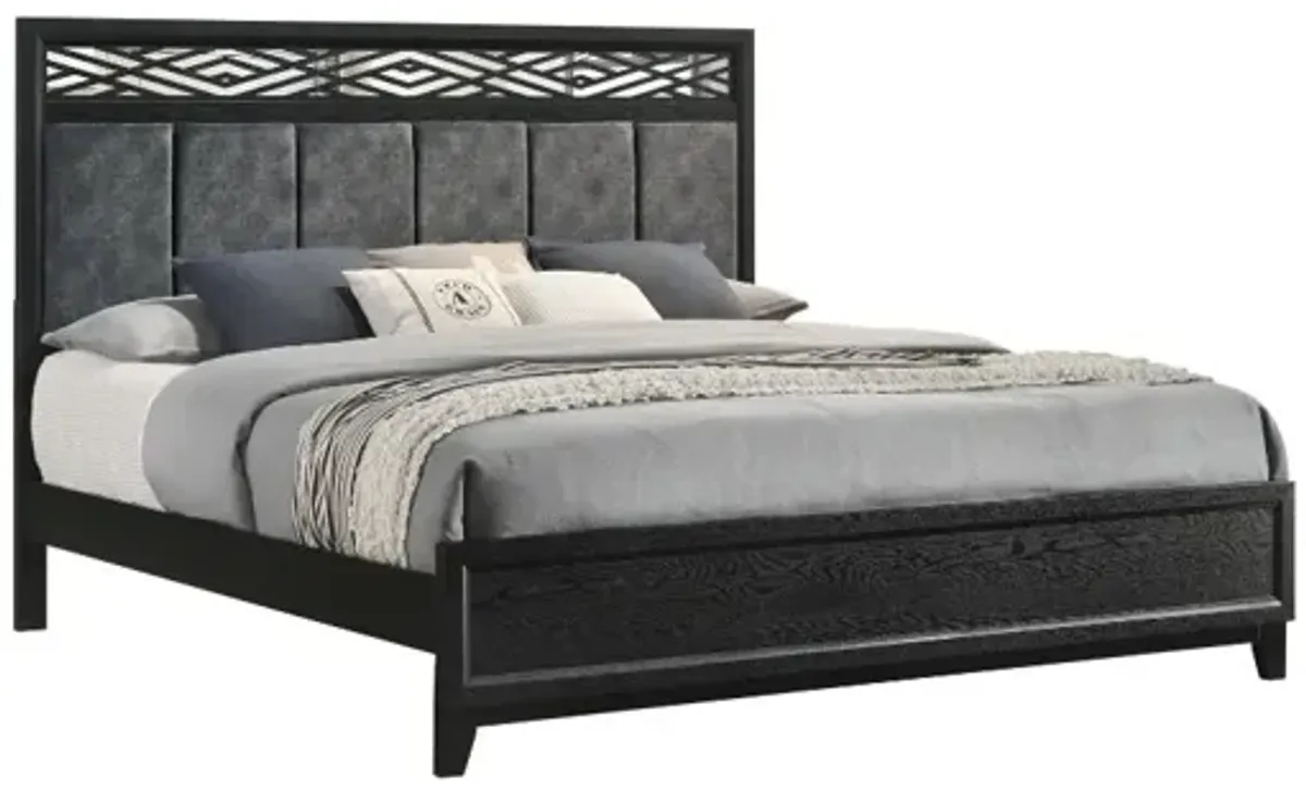 Obsidian Panel Bed, Dresser, Mirror & Nightstand in Black, Queen