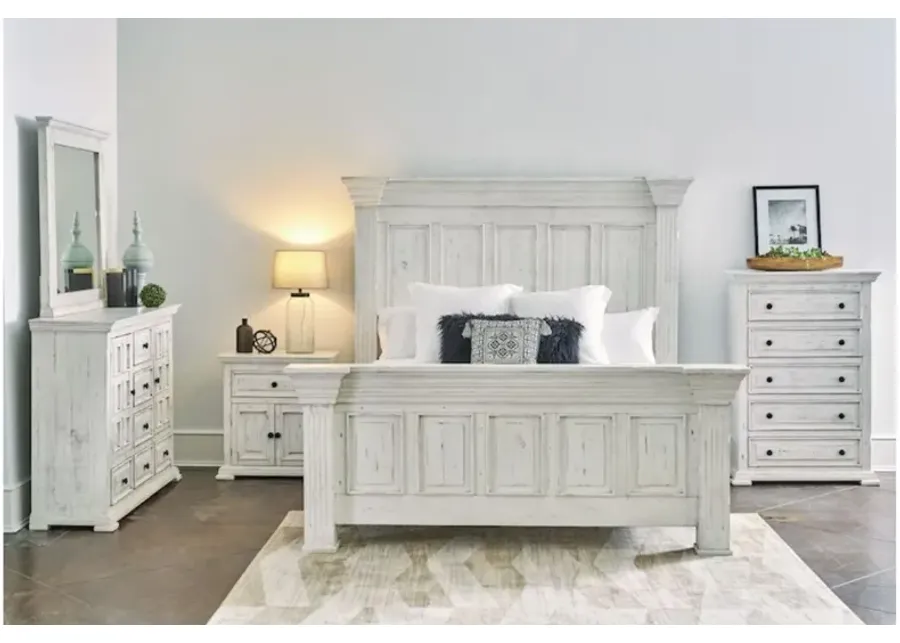 Olivia Panel Bed, Dresser, Mirror, Nightstand & Chest in White, Queen