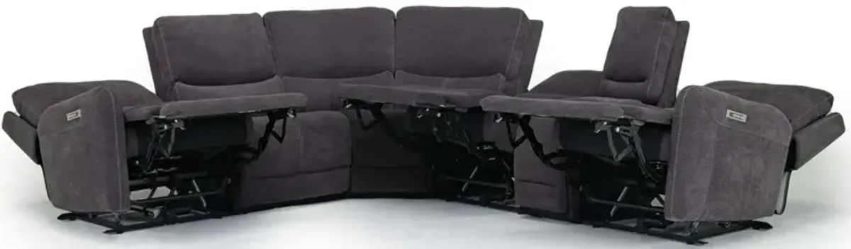 Palencia 6 Piece 3 Power Sectional w/ 3 Power Armless Recliner in Trento Charcoal