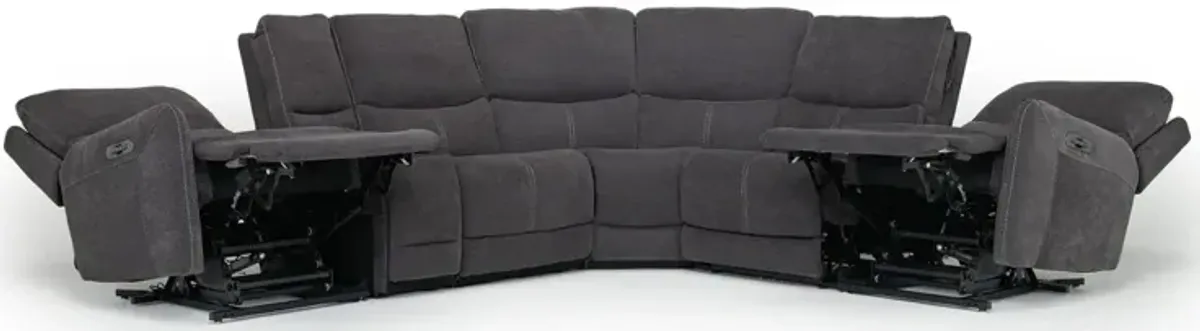 Palencia 6 Piece 3 Power Lift Sectional w/ 3 Power Armless Recliner in Trento Charcoal