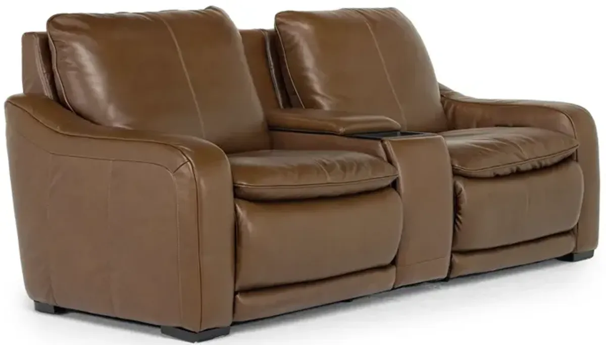 Paradise 2 Power Console Loveseat in Chestnut Leather