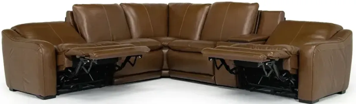 Paradise 6 Piece 2 Power Sectional in Chestnut Leather