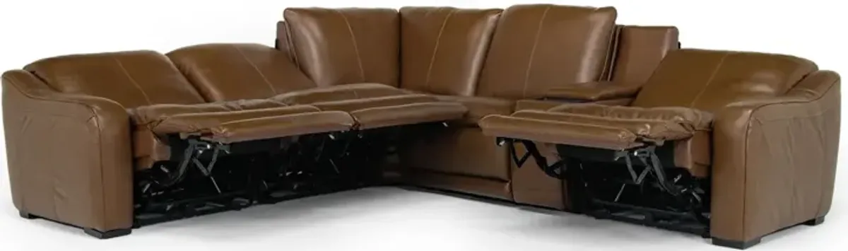 Paradise 6 Piece 2 Power Sectional w/ 2 Power Armless Recliner in Chestnut Leather