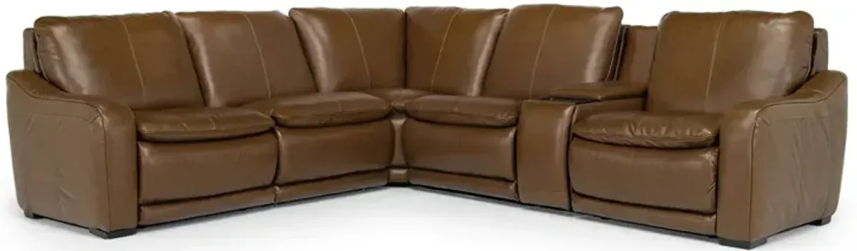 Paradise 6 Piece 2 Power Sectional w/ 2 Power Armless Recliner in Chestnut Leather
