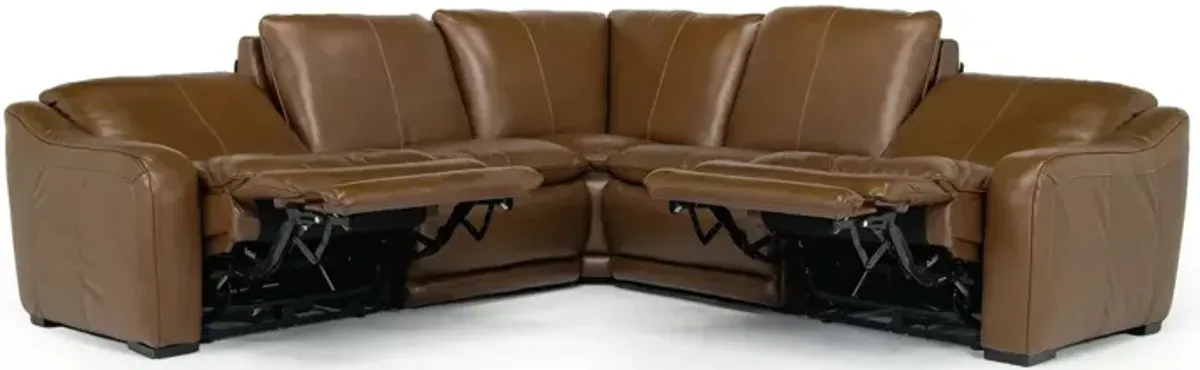 Paradise 5 Piece 2 Power Sectional in Chestnut Leather