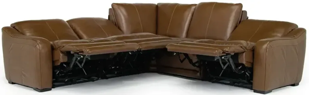Paradise 5 Piece 2 Power Sectional w/ 2 Power Armless Recliner in Chestnut Leather
