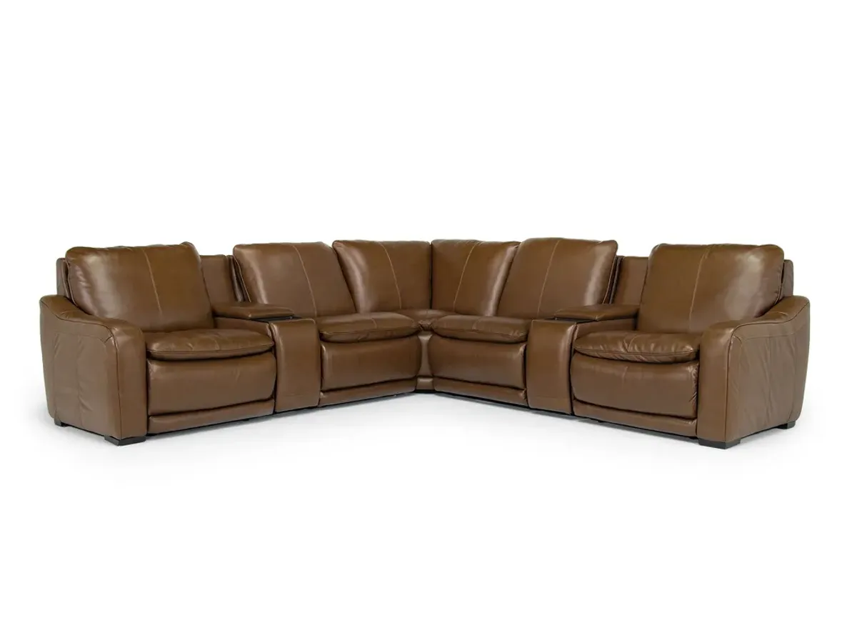 Paradise 7 Piece 2 Power Sectional in Chestnut Leather