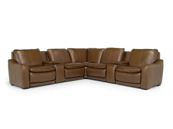 Paradise 7 Piece 2 Power Sectional in Chestnut Leather