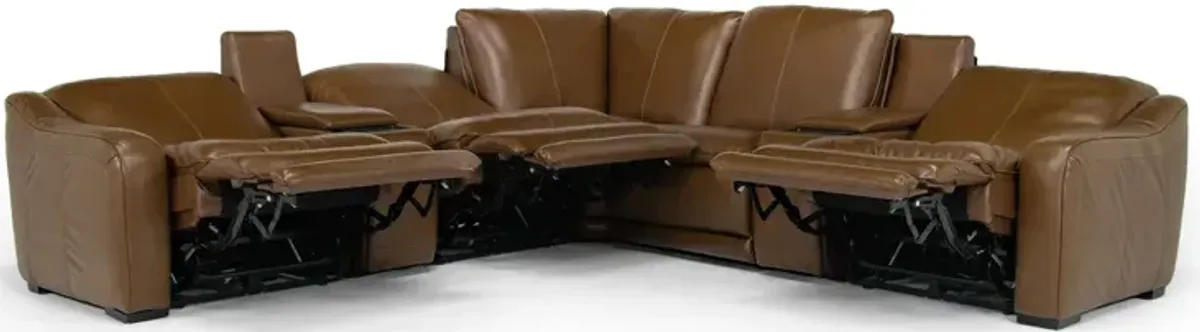 Paradise 7 Piece 2 Power Sectional w/ 2 Power Armless Recliner in Chestnut Leather