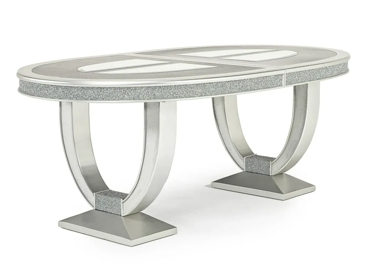 Posh Extendable Oval Dining Table in Platinum