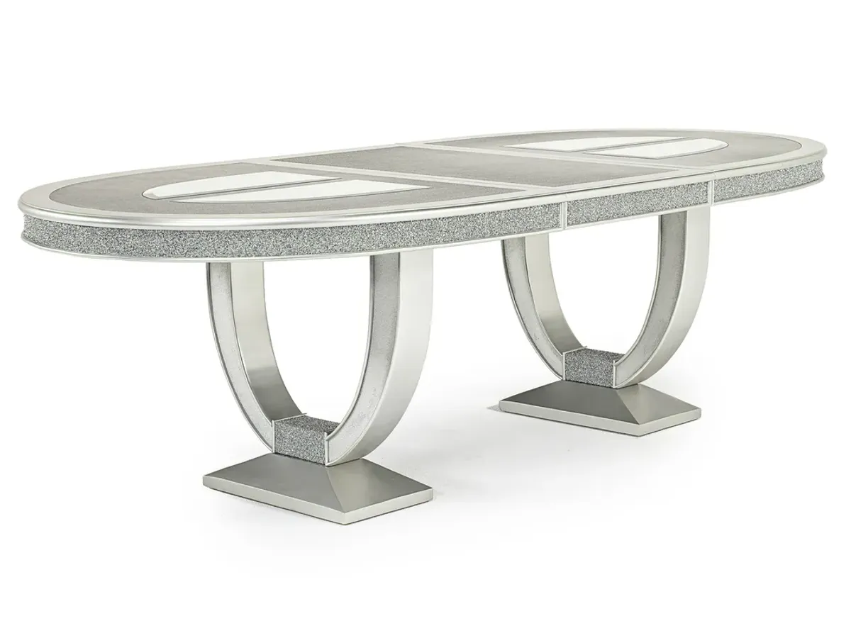 Posh Extendable Oval Dining Table & 4 Chairs in Platinum