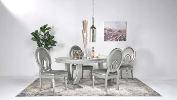 Posh Extendable Oval Dining Table & 4 Chairs in Platinum