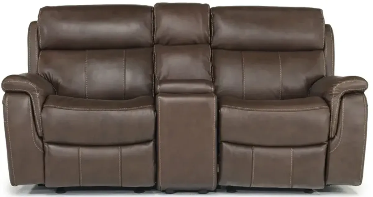 Ranger Gliding Console Loveseat in Brown Leather