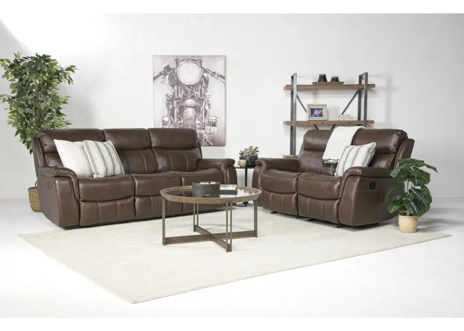 Ranger Reclining Sofa & Loveseat in Brown Leather