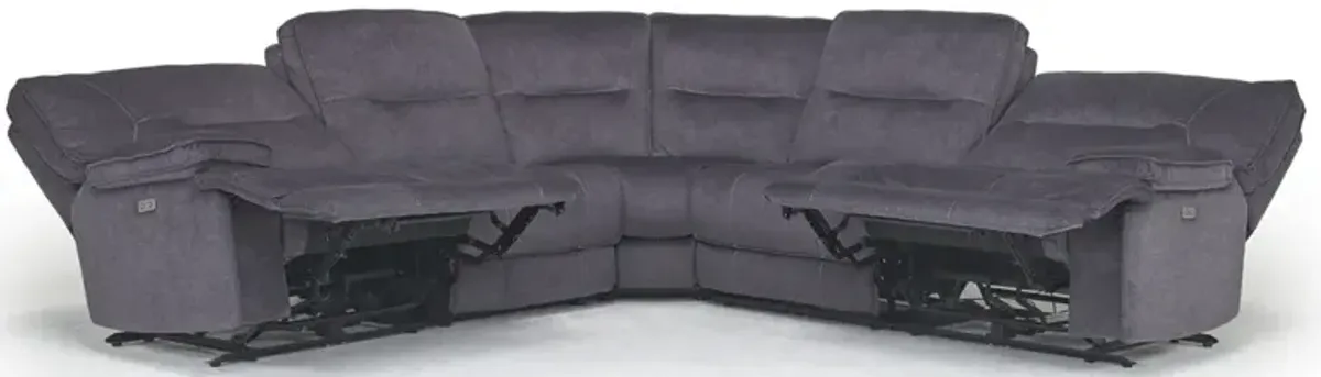 Retreat 5 Piece Power Sectional w/ Power Armless Recliner in Charcoal