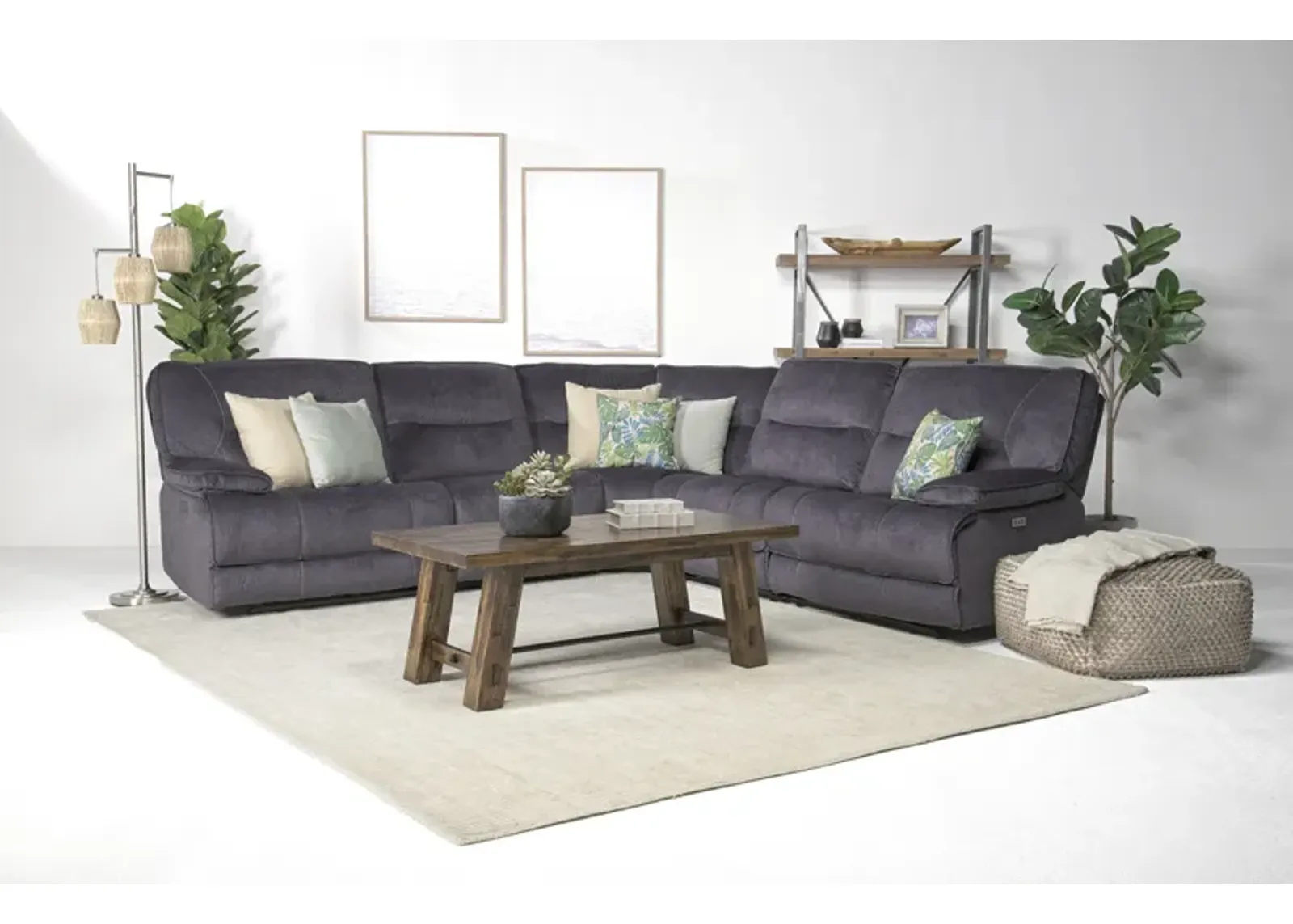 Retreat 5 Piece Power Sectional w/ Power Armless Recliner in Charcoal