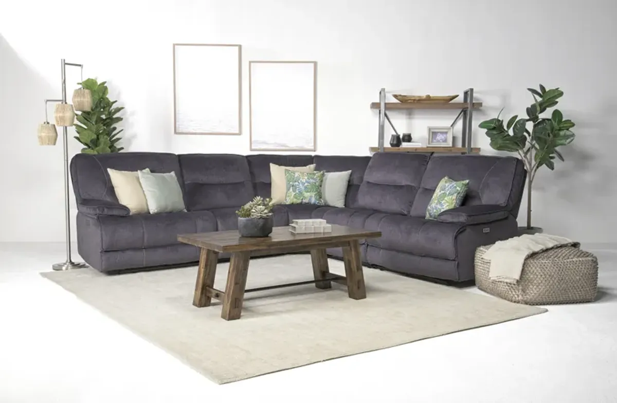 Retreat 5 Piece Power Sectional w/ Power Armless Recliner in Charcoal