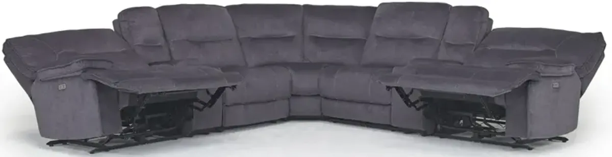Retreat 7 Piece Power Sectional w/ Power Armless Recliner in Charcoal