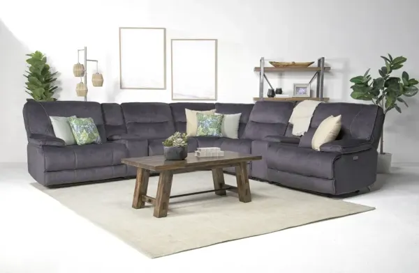 Retreat 7 Piece Power Sectional w/ Power Armless Recliner in Charcoal