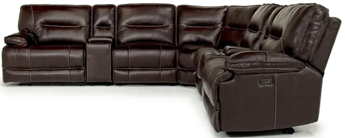 Retreat 7 Piece Power Sectional in Cognac Leather