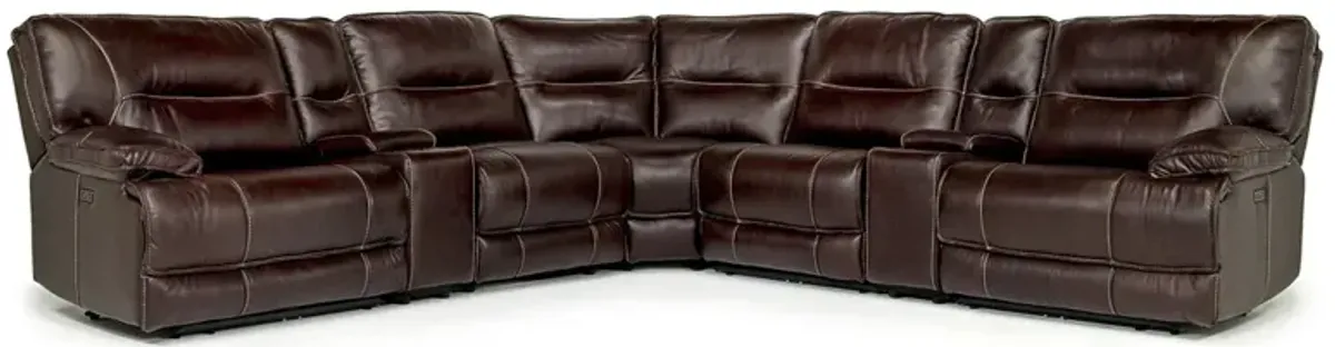 Retreat 7 Piece Power Sectional w/ Power Armless Recliner in Cognac Leather