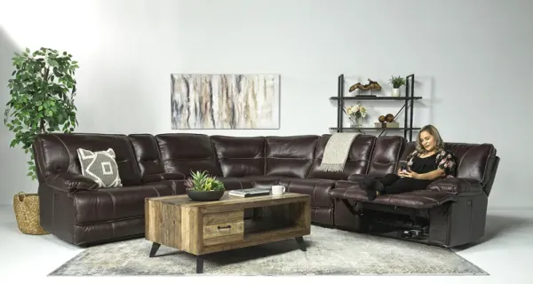 Retreat 7 Piece Power Sectional w/ Power Armless Recliner in Cognac Leather