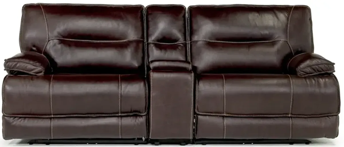 Retreat Power Console Loveseat in Cognac Leather