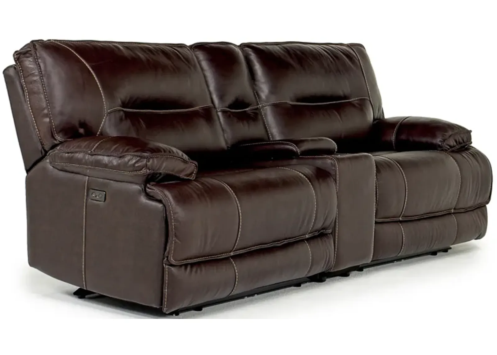 Retreat Power Console Loveseat in Cognac Leather