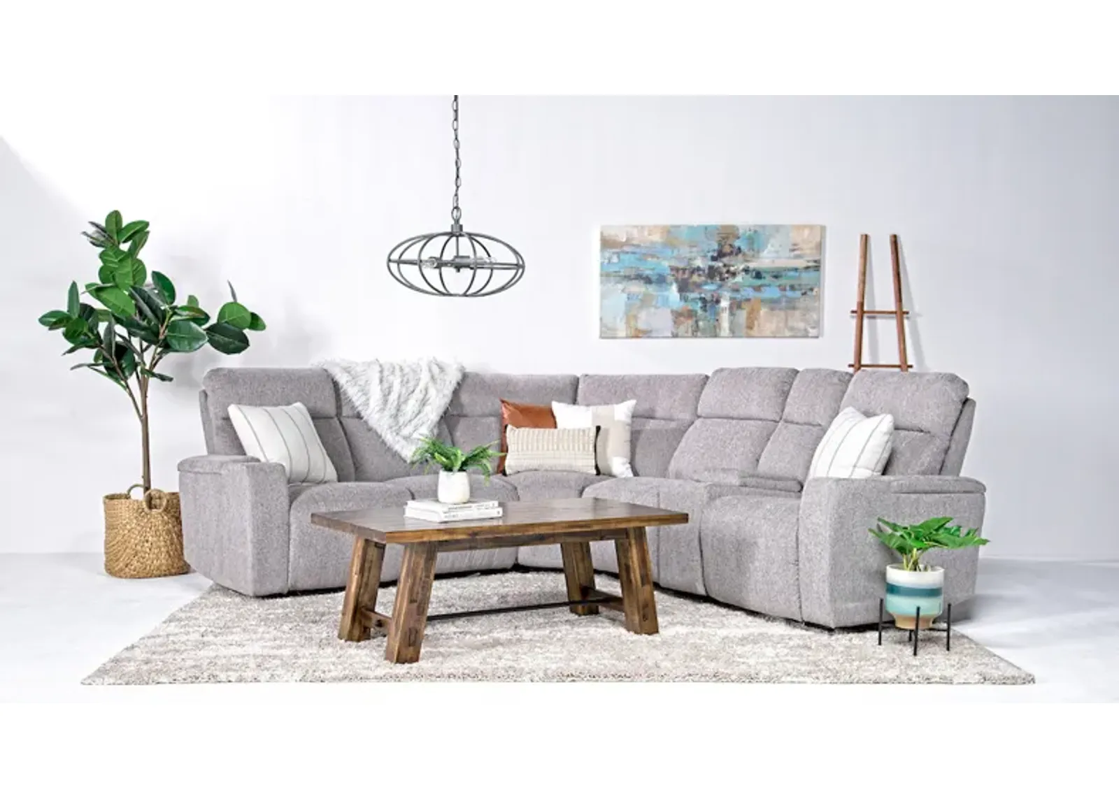 Rhys 6 Piece 2 Power Sectional w/ Dropdown Table in Pewter