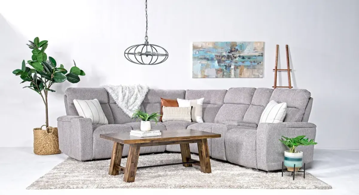 Rhys 6 Piece 2 Power Sectional w/ Dropdown Table in Pewter