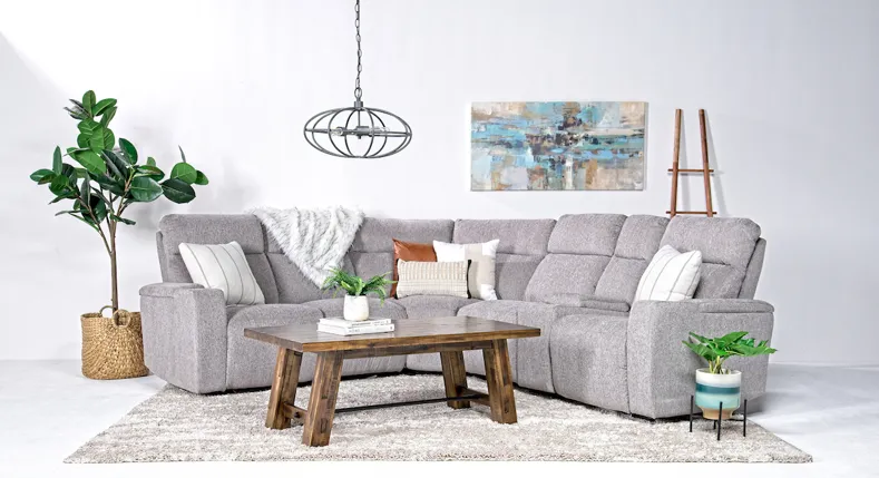 Rhys 6 Piece 2 Power Sectional w/ Dropdown Table in Pewter by Mor