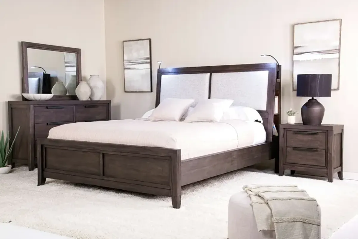 Riley Bookcase Bed, Dresser, Mirror & Nightstand in Carbonite, Eastern King