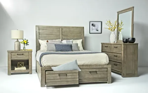 Ruff Hewn Panel Bed w/ Storage, Dresser, Mirror & Nightstand in Gray, CA King