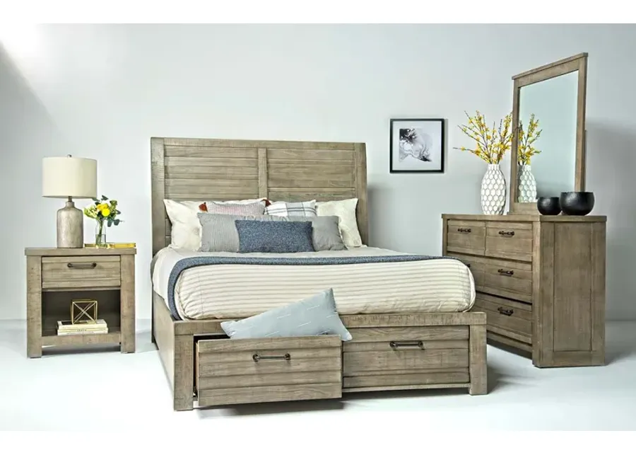 Ruff Hewn Panel Bed w/ Storage, Dresser & Mirror in Gray, Queen