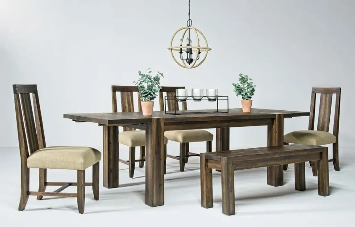 Meadow Extendable Dining Table, 4 Chairs & Bench in Brown