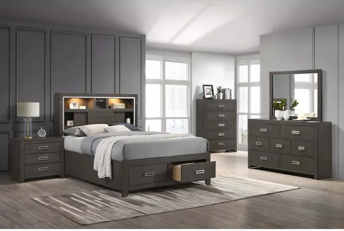 Sasha Platform Bed, Dresser & Mirror in Gray, Queen