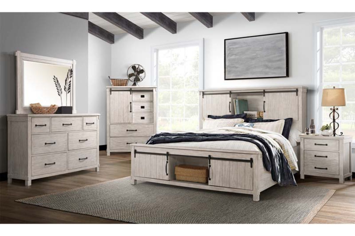 Scott Storage Bed, Dresser & Mirror in White, Queen