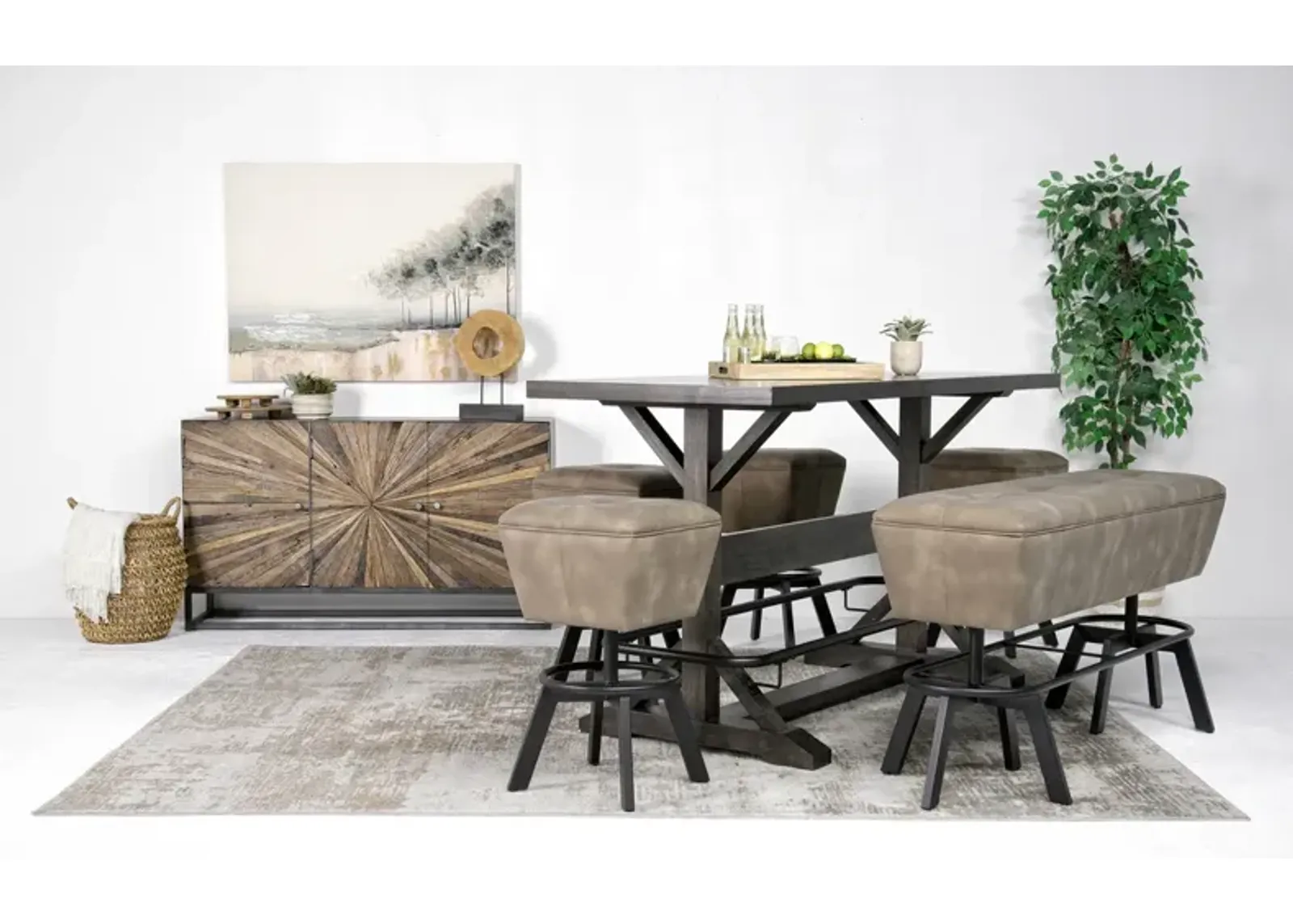 Sequoia Bar Height Dining Table, 4 Stool & Bench in Espresso