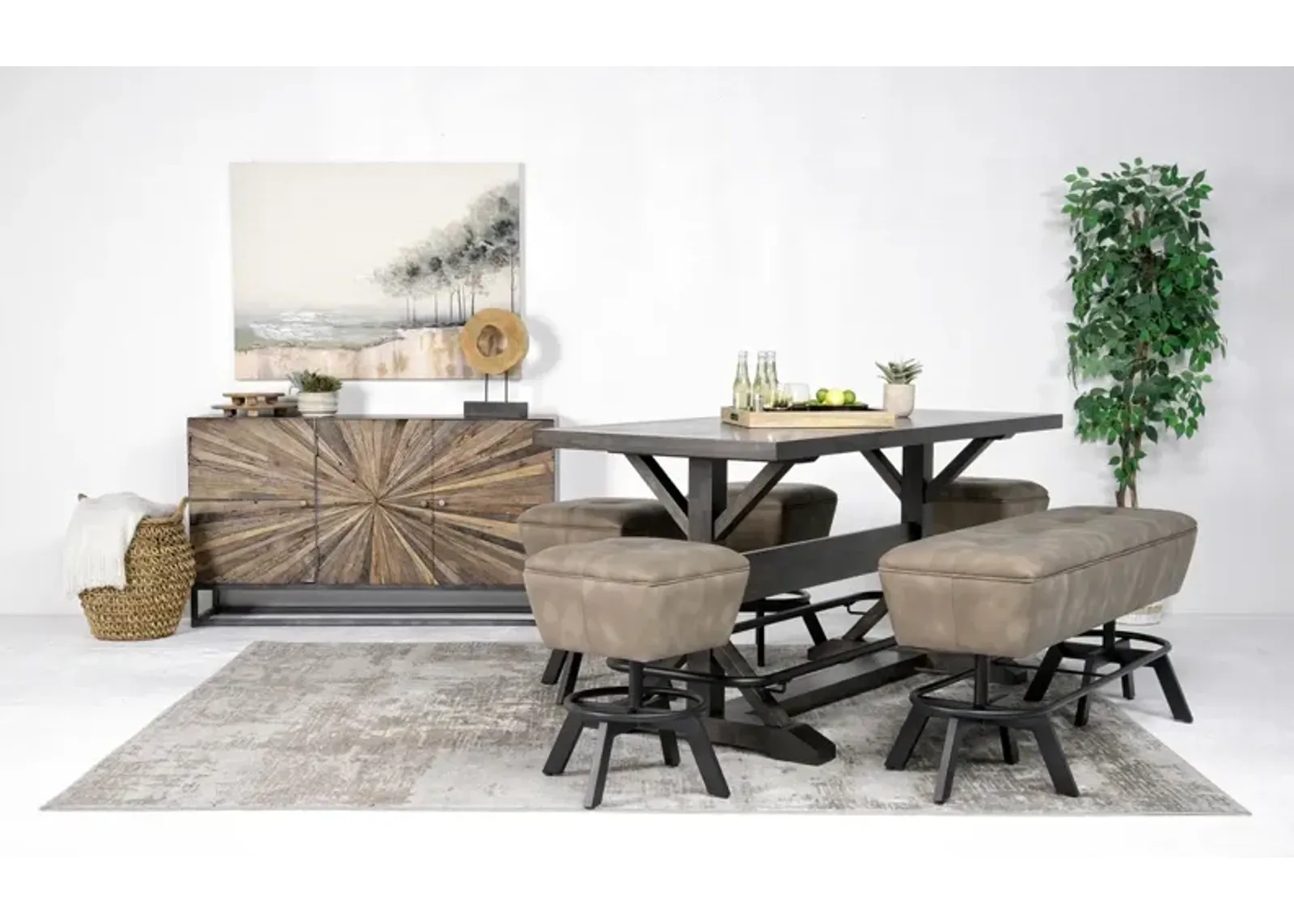 Sequoia Counter Height Dining Table, 4 Stools & Bench in Espresso