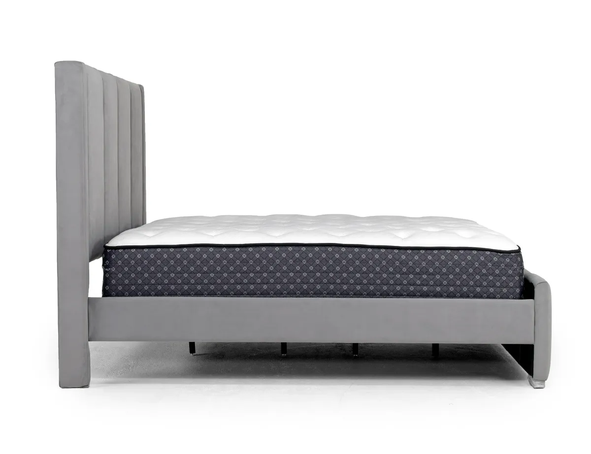 Sergio Upholstered Panel Bed in Gray, Queen