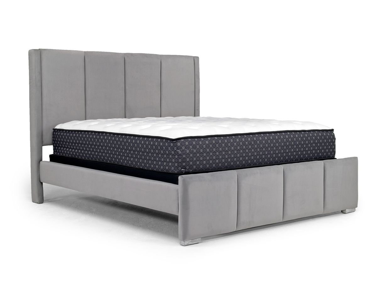 Sergio Upholstered Panel Bed in Gray, Queen