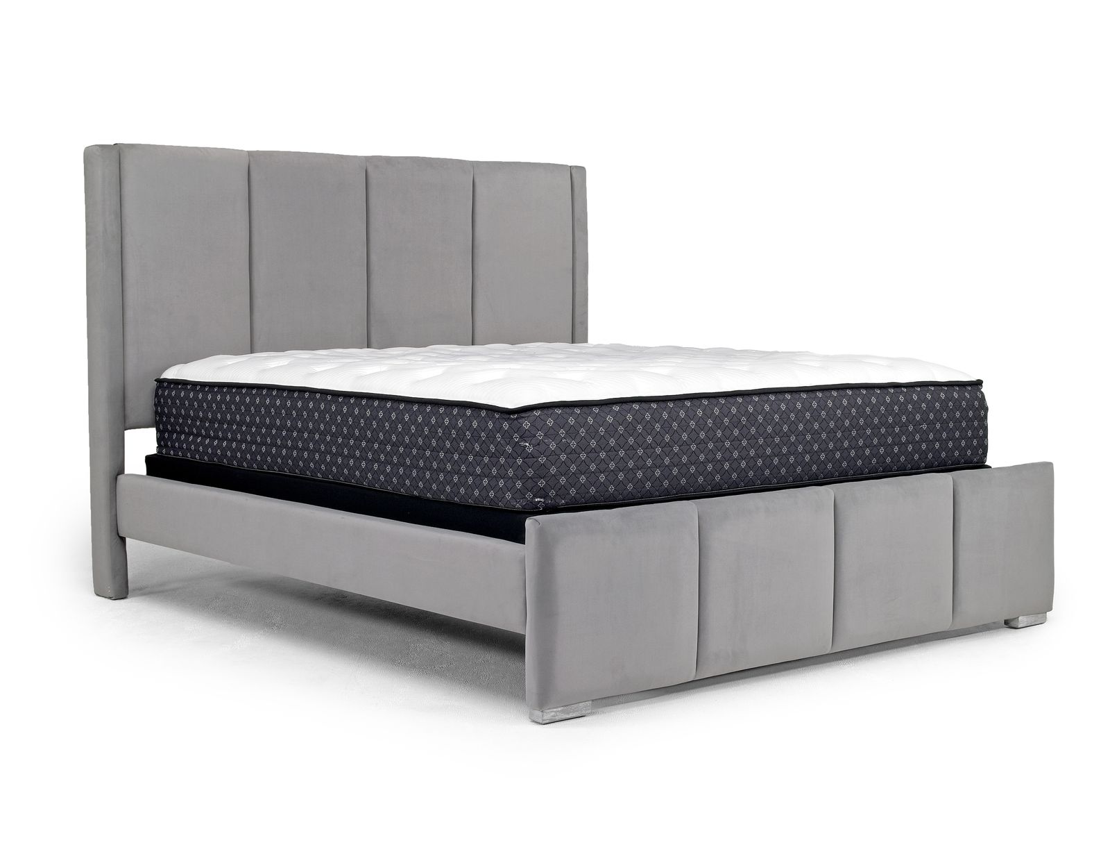 Sergio Upholstered Panel Bed in Gray, Queen