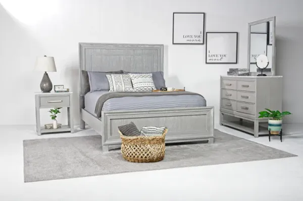 Sergio Panel Bed, Dresser & Mirror in Gray, Queen