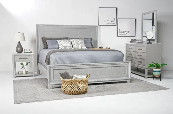 Sergio Panel Bed, Dresser & Mirror in Gray, CA King